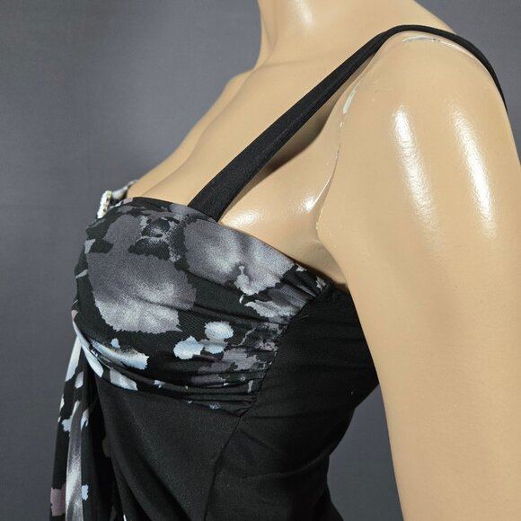 Y2K McBling Black Floral Sleeveless Top Big Buckle Size M Gothic Fairy Babydoll - Picture 7 of 10